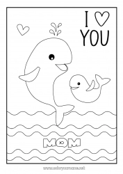 Child coloring page Happy feast day ! I love you Whale Animal Marine or aquatic animals