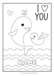 Free colouring Happy birthday I love you. Whale Animal Marine or aquatic animals