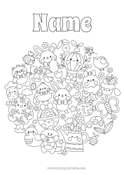Free colouring Mandala Cute Spring Rabbit Easter eggs Easter Symbols Forest animals