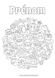 Coloriage gratuit Mandala Kawaii Printemps Lapin Oeufs de Pâques Pâques Symboles Animaux de la forêt