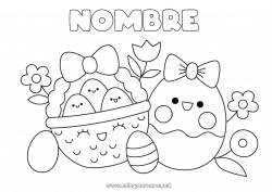 Colorear gratis Kawaii Huevos de Pascua Pascua de Resurrección Cesta