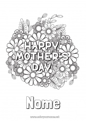 Página de desenho infantil Flores Mamãe Feliz Aniversário