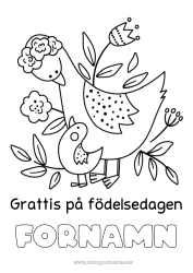 Färgläggningssida att anpassa Mamma Mormor Grattis på födelsedagen Fågel Djur Fåglar och flygande däggdjur Bebisdjur