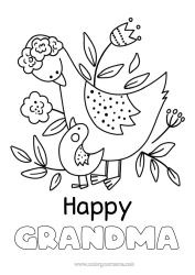 Free coloring Mum Grandma Happy feast day ! Bird Animal Flying birds and mammals Baby animal