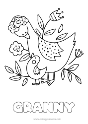 Child coloring page Mum Grandma Happy feast day ! Bird Animal Flying birds and mammals