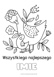Kolorowanka do personalizacji Mama Babcia Wszystkiego najlepszego! Ptak Zwierzę Ptaki i latające ssaki Dzieciak zwierzęcy