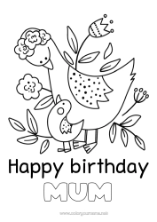Free colouring Mum Grandma Happy birthday Bird Animal Birds and flying mammals Cub