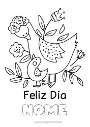 Página de desenho infantil Mamãe Vovó Feliz Aniversário Pássaro Animal Pássaros e mamíferos voadores Filhote