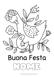 Pagina da colorare per bambini Mamma Nonna Buona festa Uccello Animale Uccelli e mammiferi volanti Cucciolo