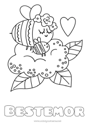 Fargeleggingssiden for barn Blomster Mamma Bestemor God fest! Bie Insekter Dyrebaby
