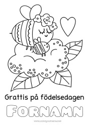 Färgläggningssida för barn Blommor Mamma Mormor Grattis på födelsedagen Bi Insekter Bebisdjur