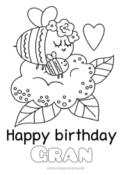 Free colouring Flowers Mum Grandma Happy birthday Bee Insects Cub