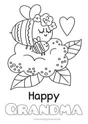 Free coloring Flowers Mum Grandma Happy feast day ! Bee Insects Baby animal