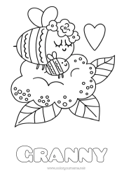 Child coloring page Flowers Mum Grandma Happy feast day ! Bee Insects