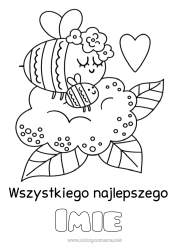 Kolorowanka dla dziecka Kwiaty Mama Babcia Wszystkiego najlepszego! Pszczoła Owady Dzieciak zwierzęcy