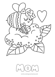 Child coloring page Flowers Mum Grandma Happy feast day ! Bee Insects