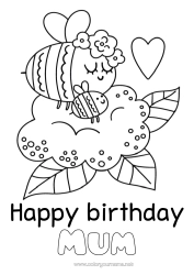 Free colouring Flowers Mum Grandma Happy birthday Bee Insects Cub
