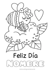 Colorear gratis Flores Mamá Abuela Feliz día de fiesta Abeja Insectos