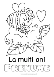 Desen liber de colorat Flori Mama Bunica La mulți ani! Albină Insecte Pui de animal