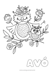 Página de desenho infantil Mamãe Vovó Feliz Aniversário Eu te amo Coruja Animal Mensagem de 