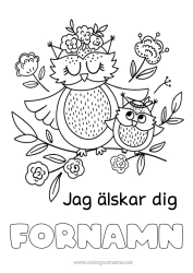 Färgläggningssida att anpassa Mamma Mormor Grattis på födelsedagen Jag älskar dig. Uggla, Hök Djur 