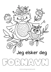 Gratis fargelegging Mamma Bestemor God fest! Jeg elsker deg. Kule, Ugle Dyr 