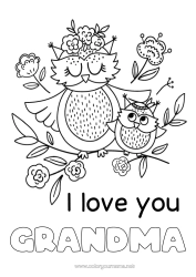 Free coloring Mum Grandma Happy feast day ! I love you Owl Animal 