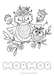 Färgläggningssida för barn Mamma Mormor Grattis på födelsedagen Jag älskar dig. Uggla, Hök Djur 