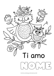 Pagina da colorare per bambini Mamma Nonna Buona festa Ti amo Gufo, Civetta Animale 