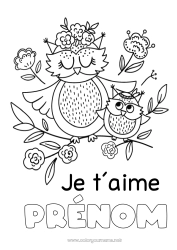 Dessin gratuit Maman Mamie Bonne fête Je t'aime Chouette, Hibou Animal 