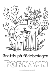 Färgläggningssida för barn Mamma Mormor Grattis på födelsedagen Djur Rådjur Skogens djur