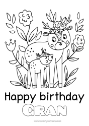 Free colouring Mum Grandma Happy birthday Animal Doe Forest animals