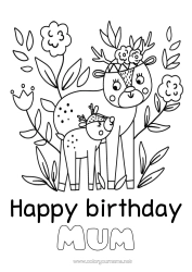 Free colouring Mum Grandma Happy birthday Animal Doe Forest animals