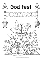 Gratis tegning Bjørn Mor Bedstemor God fest Bjørneunge Skovens dyr Amerikanske indianere Telt Tipi