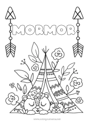 Färgläggningssida för barn Björn Mamma Mormor Grattis på födelsedagen Björnungar Skogens djur Amerikanska indianer Tält Tipi