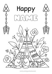 Free drawing Bear Mum Grandma Happy feast day ! Teddy Bear Forest animals Native Americans Tent Tipi