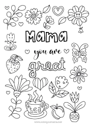 Pagină de colorat pentru copii Flori Tată Mama Bunica Bunicul
