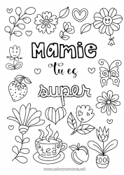 Coloriage enfant Fleurs Papa Maman Mamie Papi