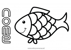 Colorazione gratuita Attività per Bambini Animale Pesce Pesce d'aprile Disegni da colorare facili Animali marini o acquatici