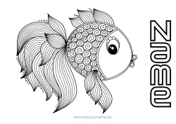 Free colouring Calm and zen Mandala Animal Fish April Fool's Day Complex colouring pages Marine or aquatic animals
