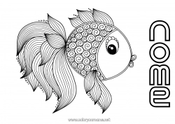Colorazione gratuita Calmo e sereno Mandala Animale Pesce Pesce d'aprile Colorazioni complesse Animali marini o acquatici