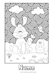 Free colouring Spring Chick Rabbit Animal Easter Complex colouring pages Farm animals Forest animals