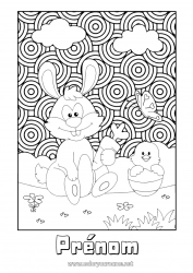 Dessin gratuit Printemps Poussin Lapin Animal Pâques Coloriages complexes Animaux de la ferme Animaux de la forêt