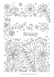 Child coloring page Flowers Dad Mum Grandma Grandpa I love you 