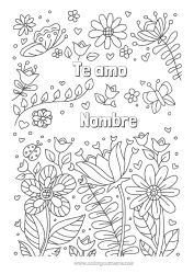 Colorear para personalizar Flores Papá Mamá Abuela Abuelo Te amo Mensaje 