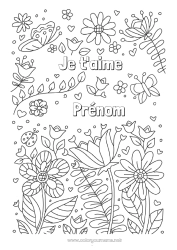 Coloriage gratuit Fleurs Papa Maman Mamie Papi Je t'aime 