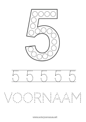 Gratis kleurplaat Getal Activiteiten voor Kinderen Puntmarkers Vijf