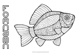 Gratis färgläggning Lugn och zen Mandala Djur Fisk Aprilskämt Komplexa målarbilder Marina djur eller vattenlevande djur