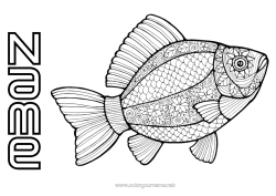 Free colouring Calm and zen Mandala Animal Fish April Fool's Day Complex colouring pages Marine or aquatic animals