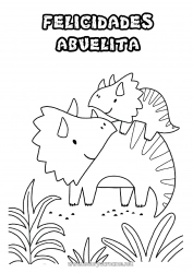 Niño página para colorear Papá Mamá Abuela Abuelo Feliz día de fiesta Dinosaurios Triceratops